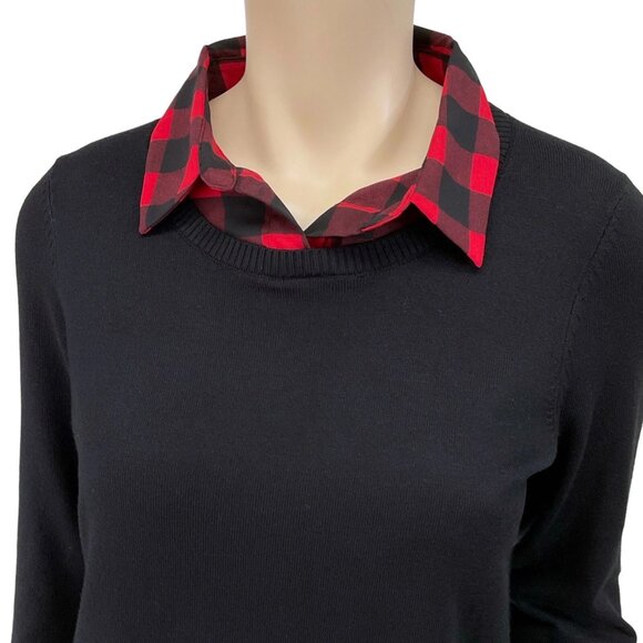 NWT Adrianna Papell Women Size Small Buffalo Check Combo Twofer Pullover Sweater - Picture 2 of 8